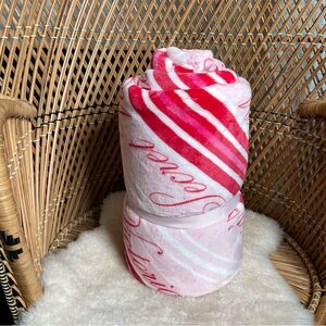NWT Victoria’s Secret Pink & Red Striped Plush Throw Blanket
